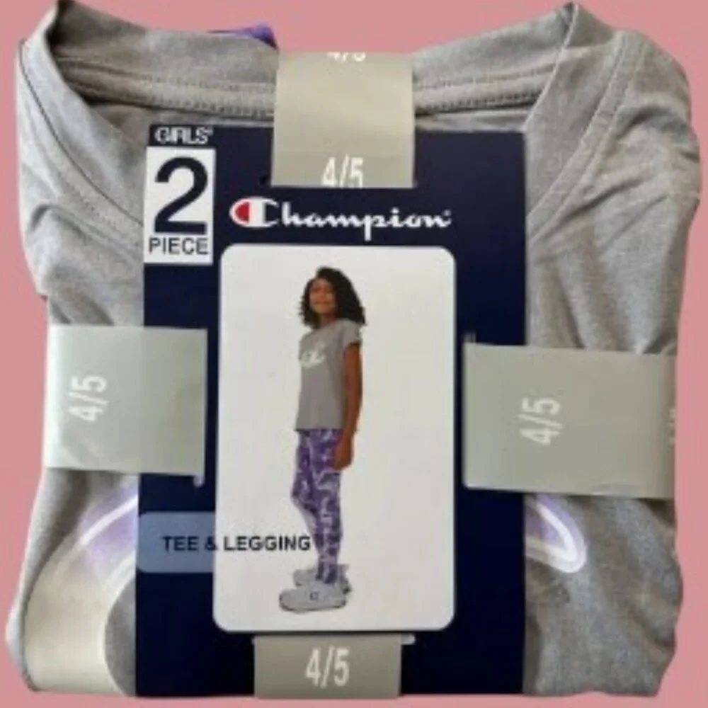 Champion Girl's Grey/Purple 2 Pc Short sleeve Top and Leggings All Day Comfort
